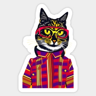 Colorful Hipster Cat Sticker